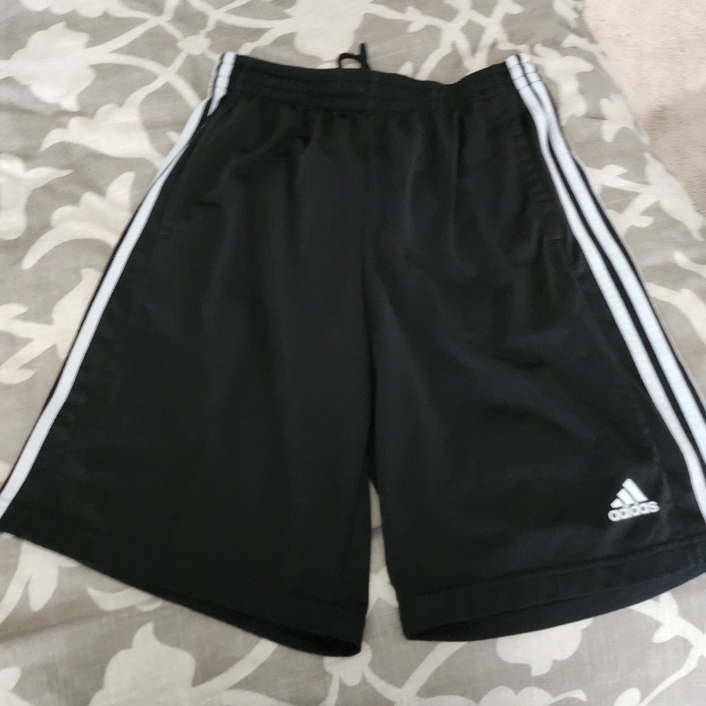 Adidas Mens 3 Stripe Black Shorts Size Med 10"